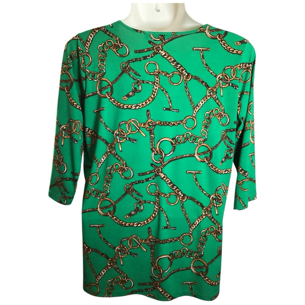 Susan Graver Teal Blouse with Chain Design, Plus Size 1X