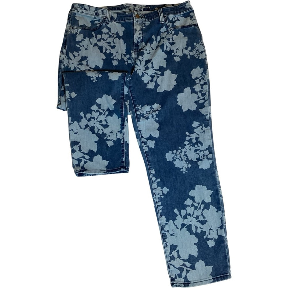 Chico's Blue Floral Denim Jeans, Stretch, Size 12 (2 Chico’s)