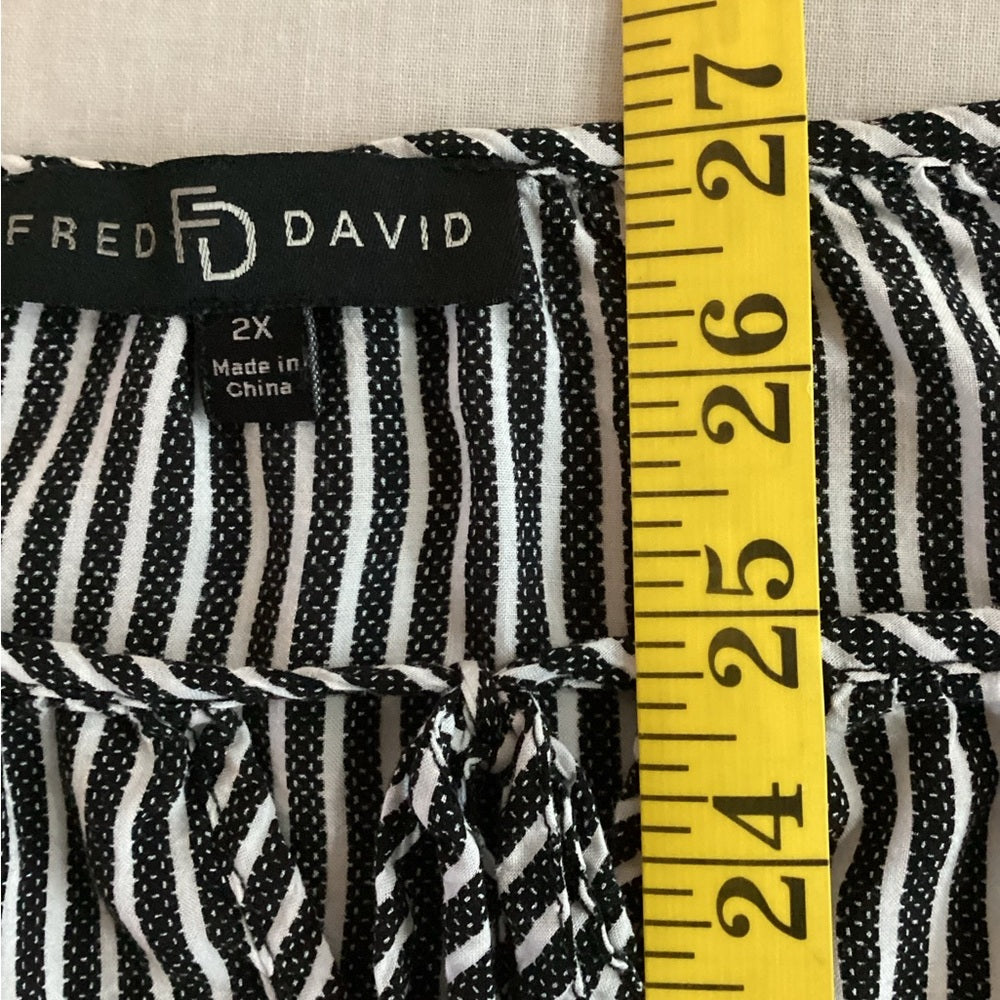 Fred David Black and White Striped Blouse, Plus Size 2X