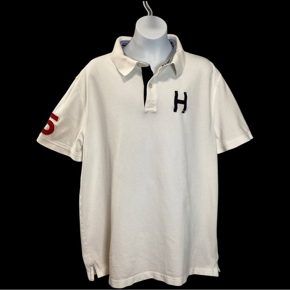 Tommy Hilfiger Cream Polo with Navy and Orange Accents, Size XL