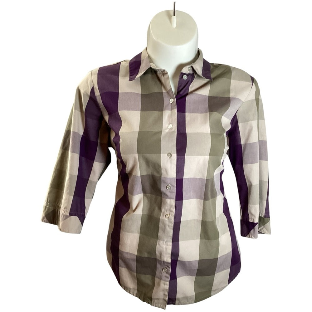 Kim Rogers Checkered Blouse in Purple and Tan, Plus Size 18 (2X)