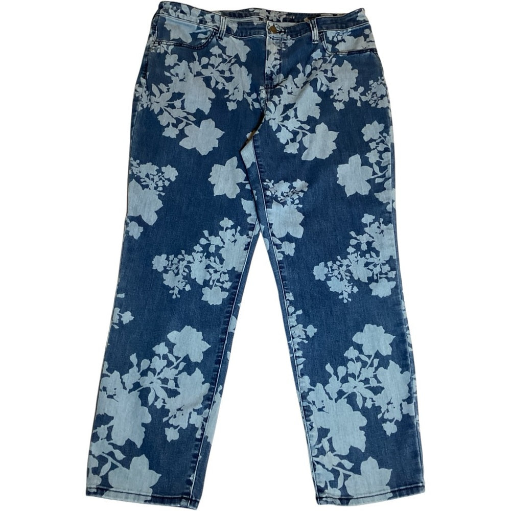 Chico's Blue Floral Denim Jeans, Stretch, Size 12 (2 Chico’s)