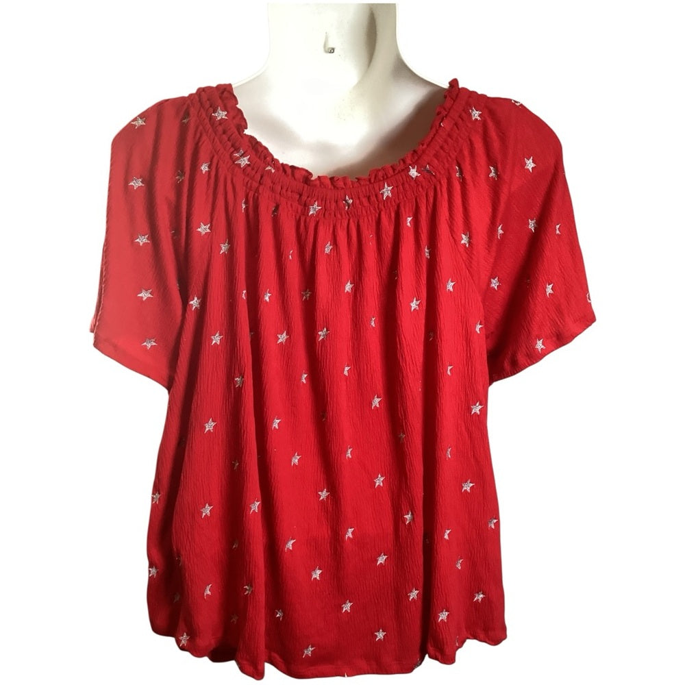 Lane Bryant Red Blouse with Star Design, Plus Size 26/28 (4X)