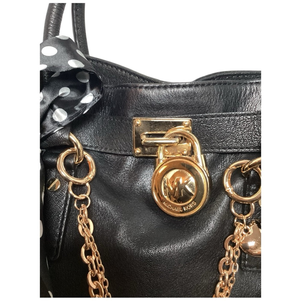 Michael Kors Black Shoulder Bag with Gold Chain and Polka Dot Bow