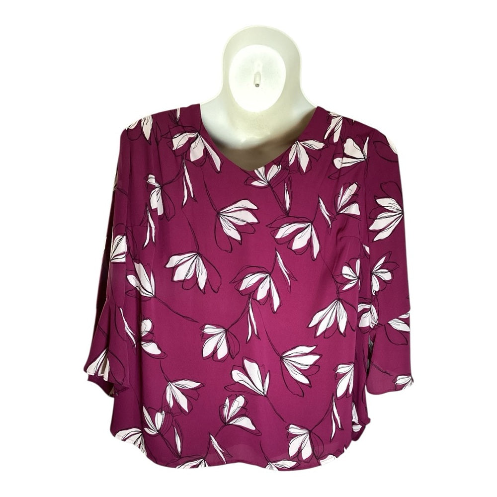 41 Hawthorn Purple Fitted 3/4 Sleeve Blouse, Plus Size 2X Resale