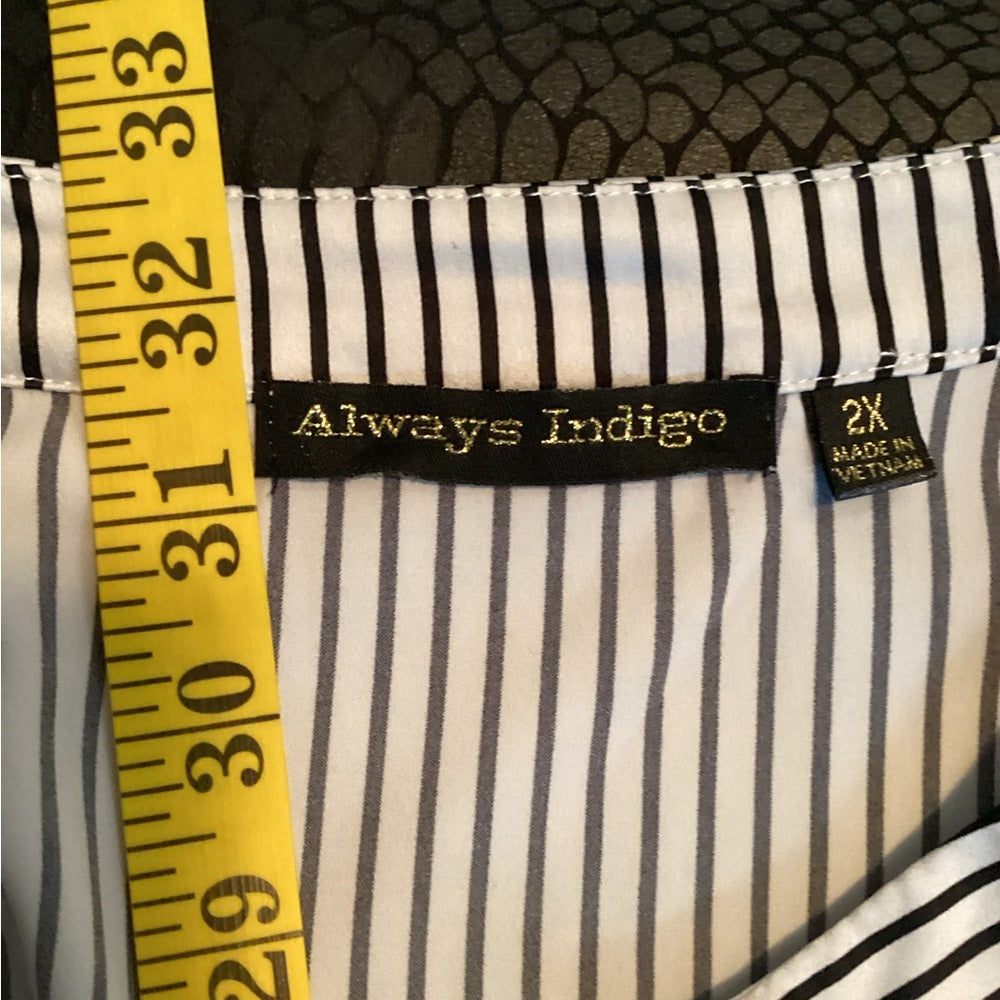 Chic Black and White Striped Blouse, Plus Size 2X