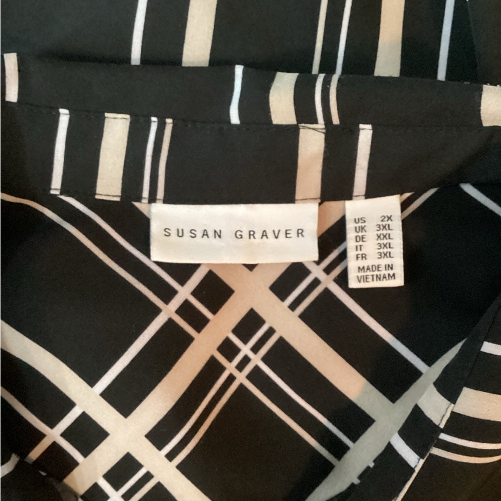 Susan Graver Black and White Checkered Button Down Shirt Size 2X