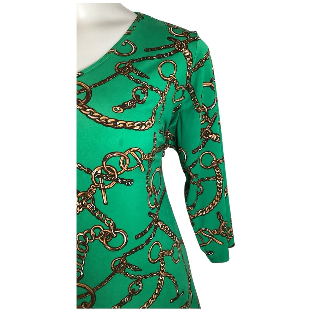 Susan Graver Teal Blouse with Chain Design, Plus Size 1X