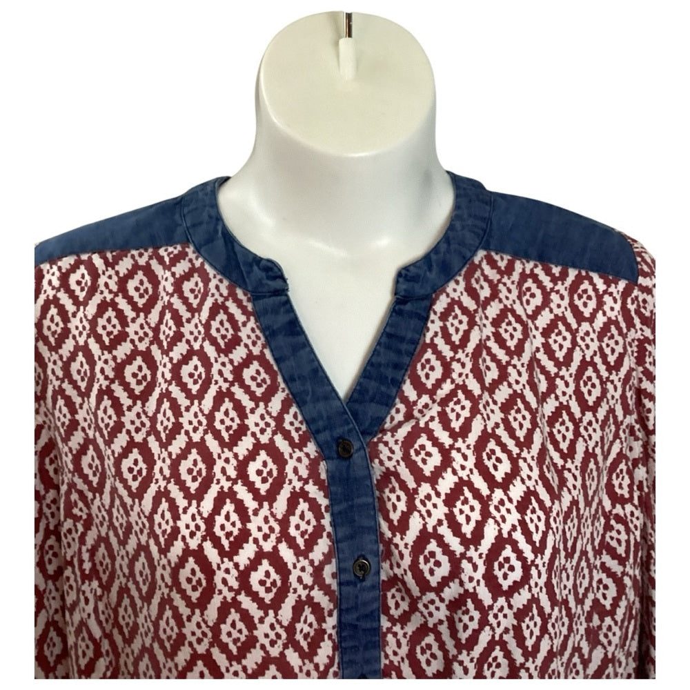 Kim Rogers Burgundy and Navy Geometric Blouse, Plus Size 2X