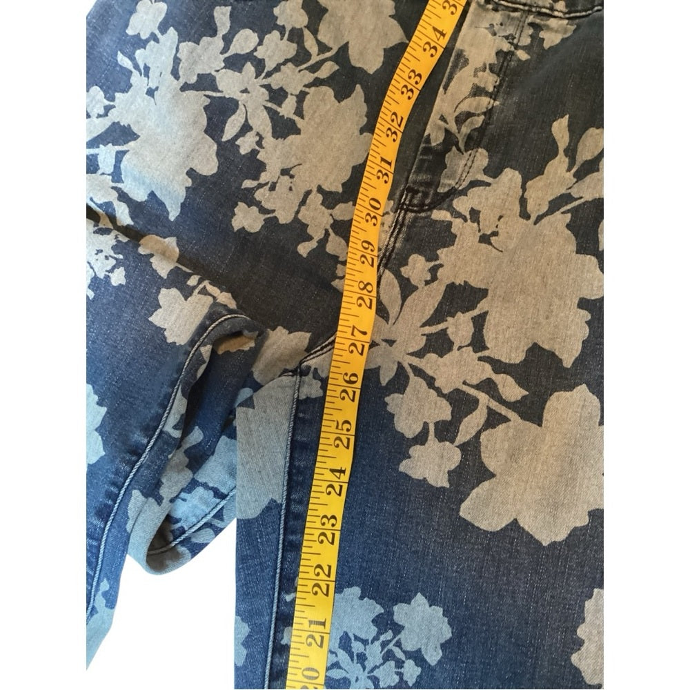 Chico's Blue Floral Denim Jeans, Stretch, Size 12 (2 Chico’s)