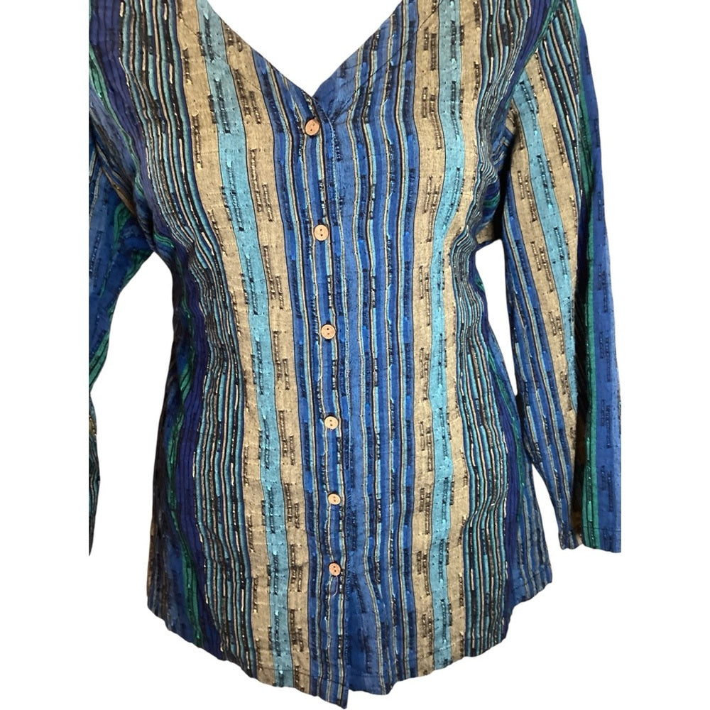 Roaman's Blue and Green Striped Button Down Shirt Size 3X.