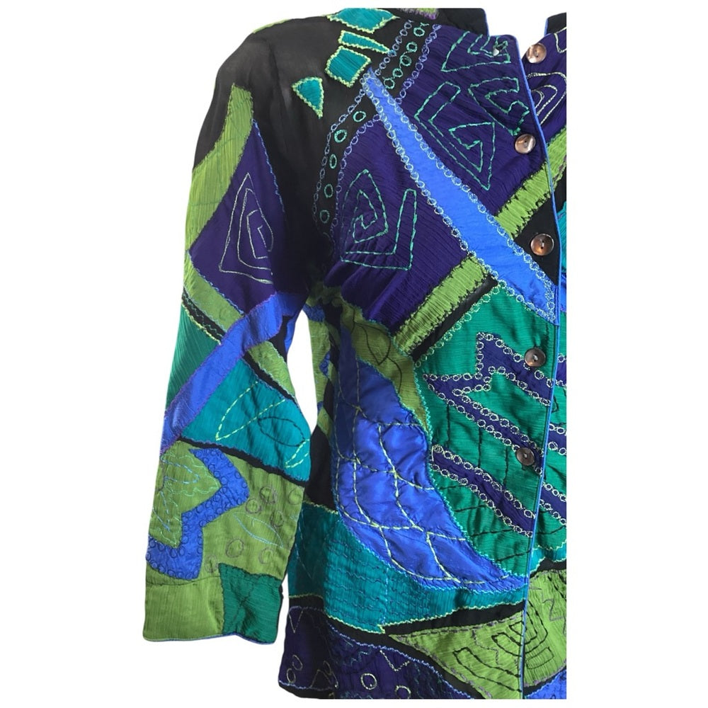 Chico's Artistic Green and Blue Button Down Shirt, Plus Size 16 (3)