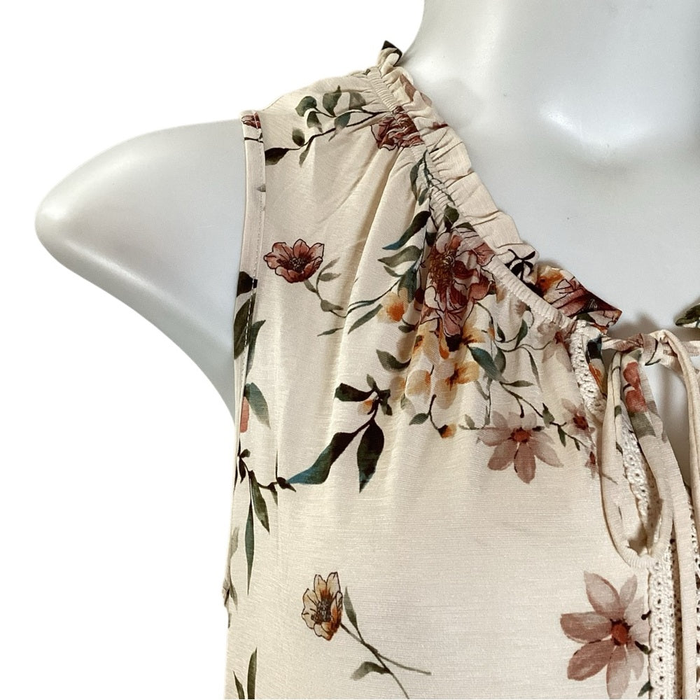 NAIF Cream Floral Sleeveless Tie Front Blouse, Plus Size 2X