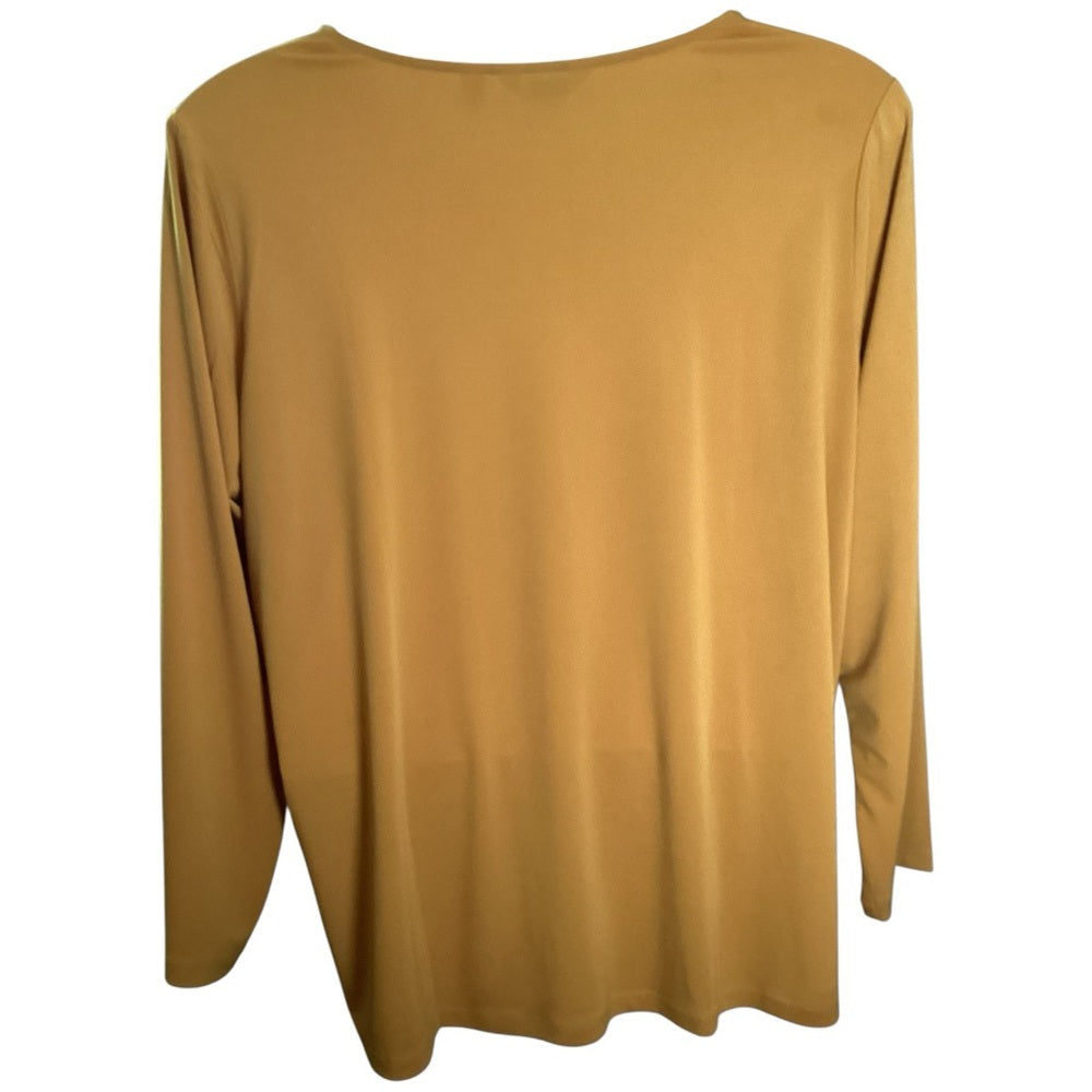 Susan Graver Mustard Keyhole Blouse Plus Size 3X