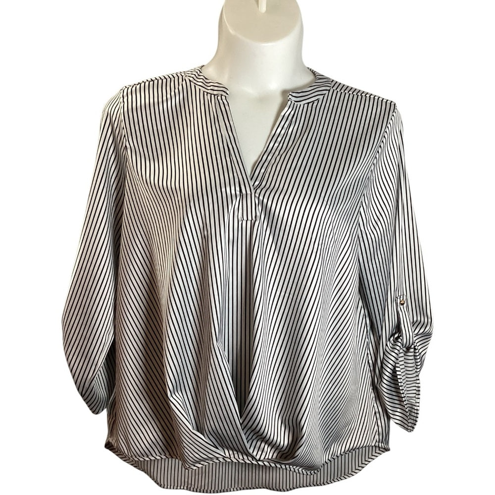 Chic Black and White Striped Blouse, Plus Size 2X