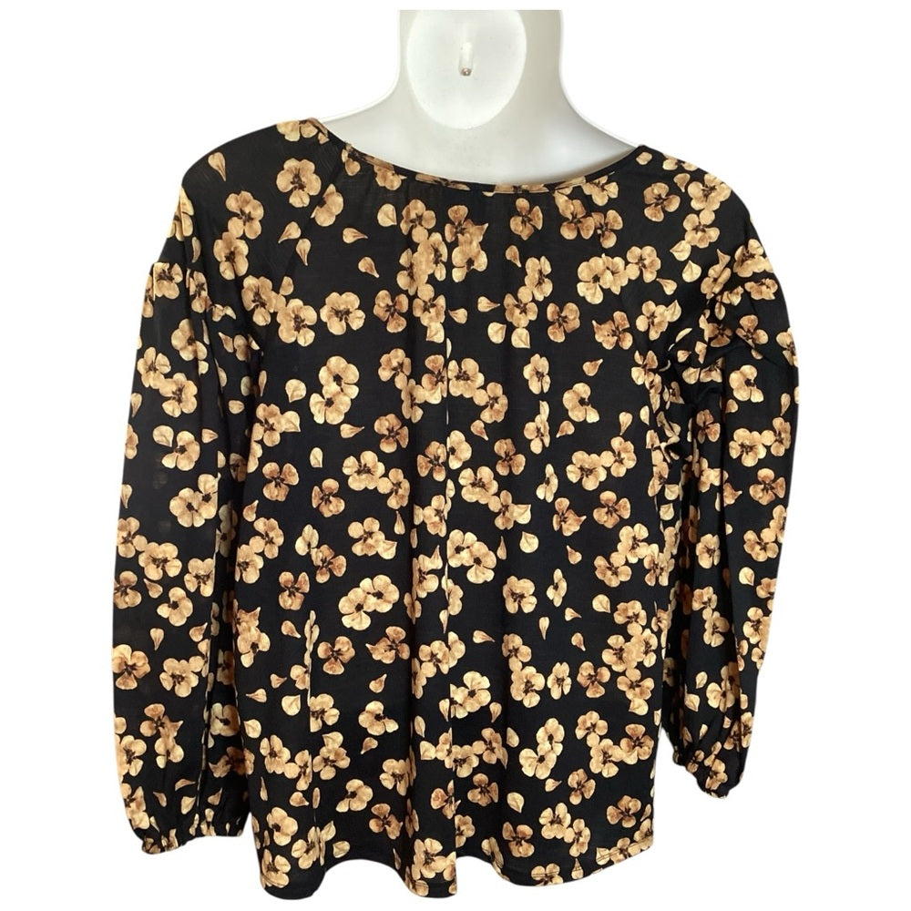 Ava & Viv Black and Brown Floral Top Size 3X