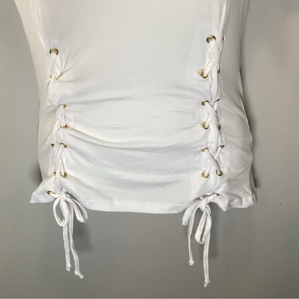 Plus Size, White Fitted Short Sleeve Tie Front T-Shirt, Size 3X