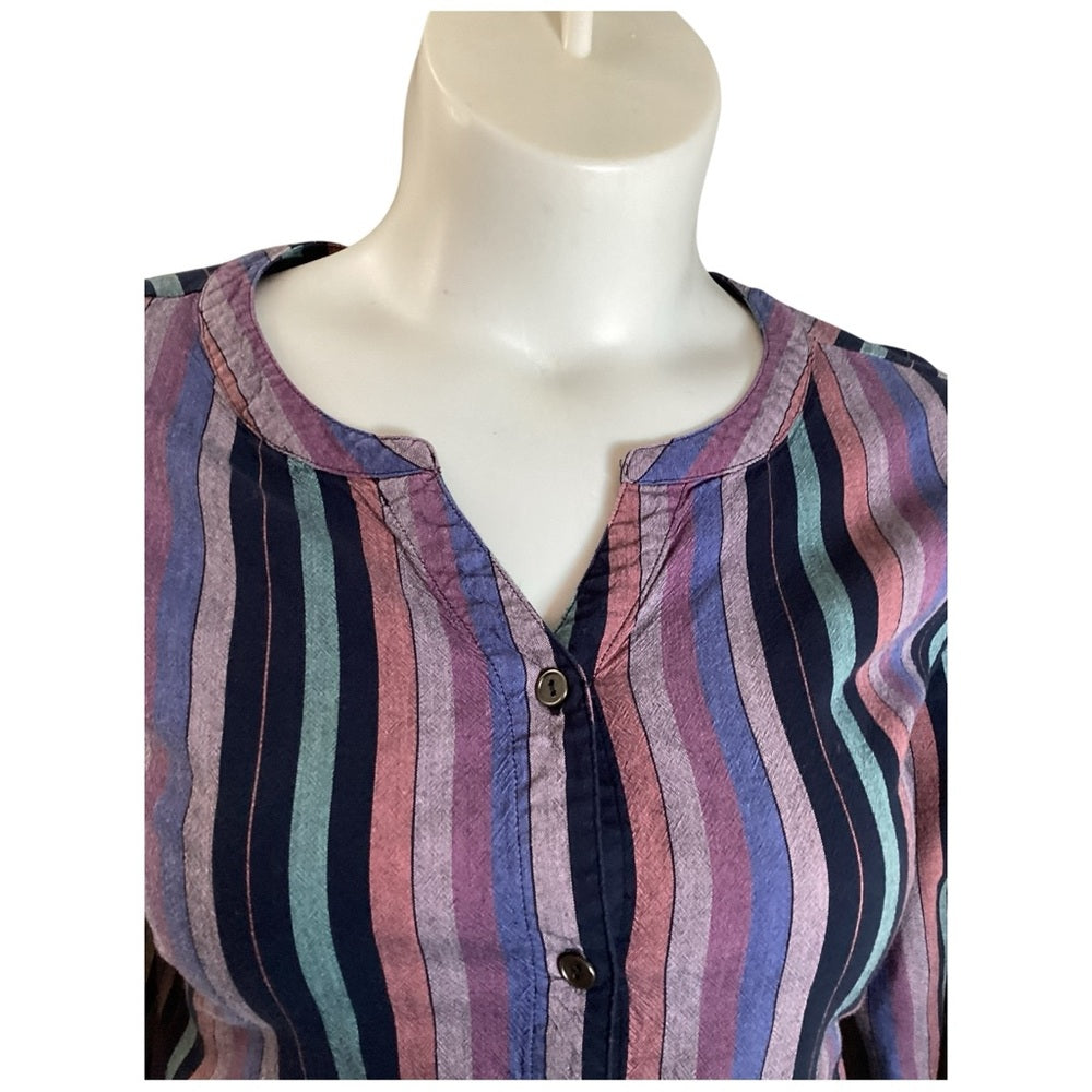 CJ Banks Purple and Blue Striped Button-Down Shirt, Plus Size 3X