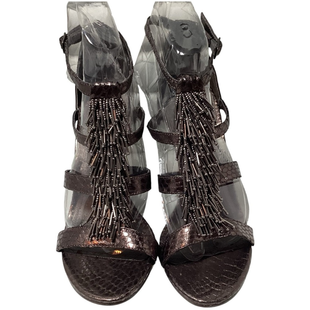 Kenneth Cole Bronze Strappy Heels with Fringe, Size 8