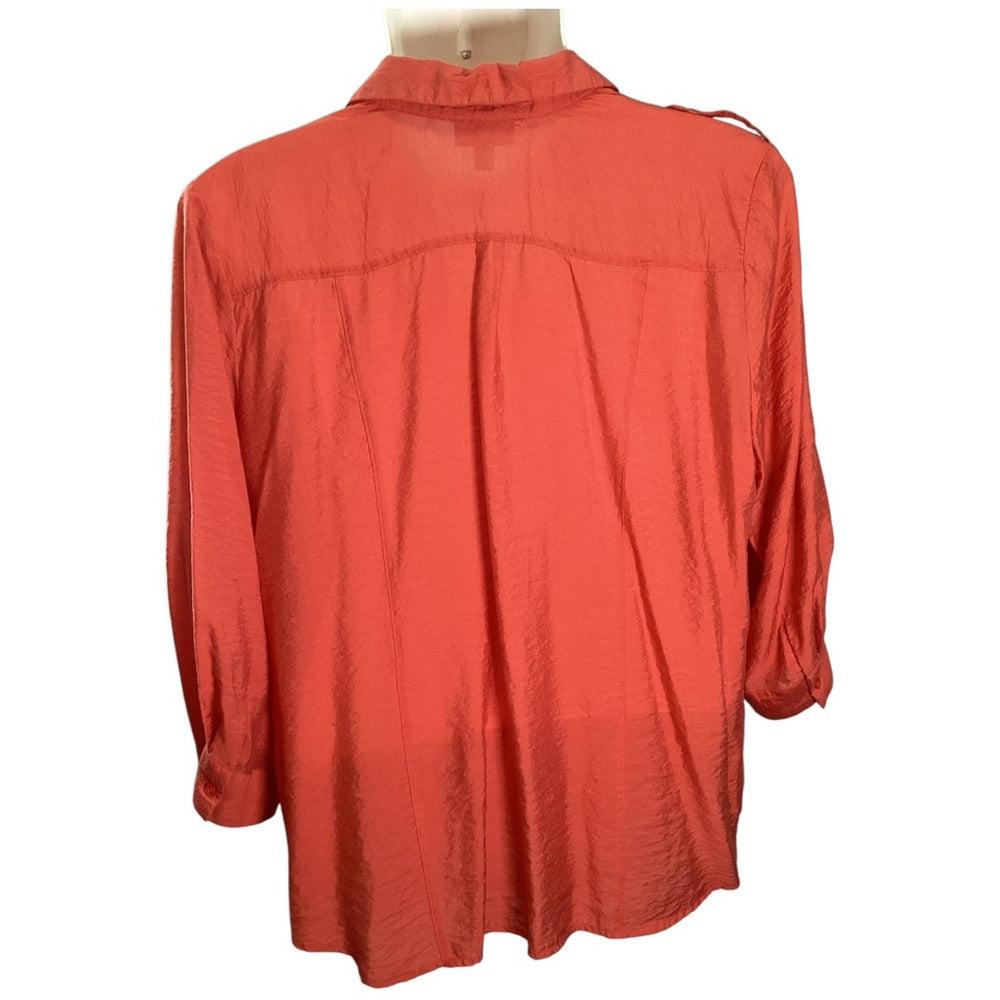 dressbarn Women's Bold Coral Button-Down Shirt Plus Size 3X