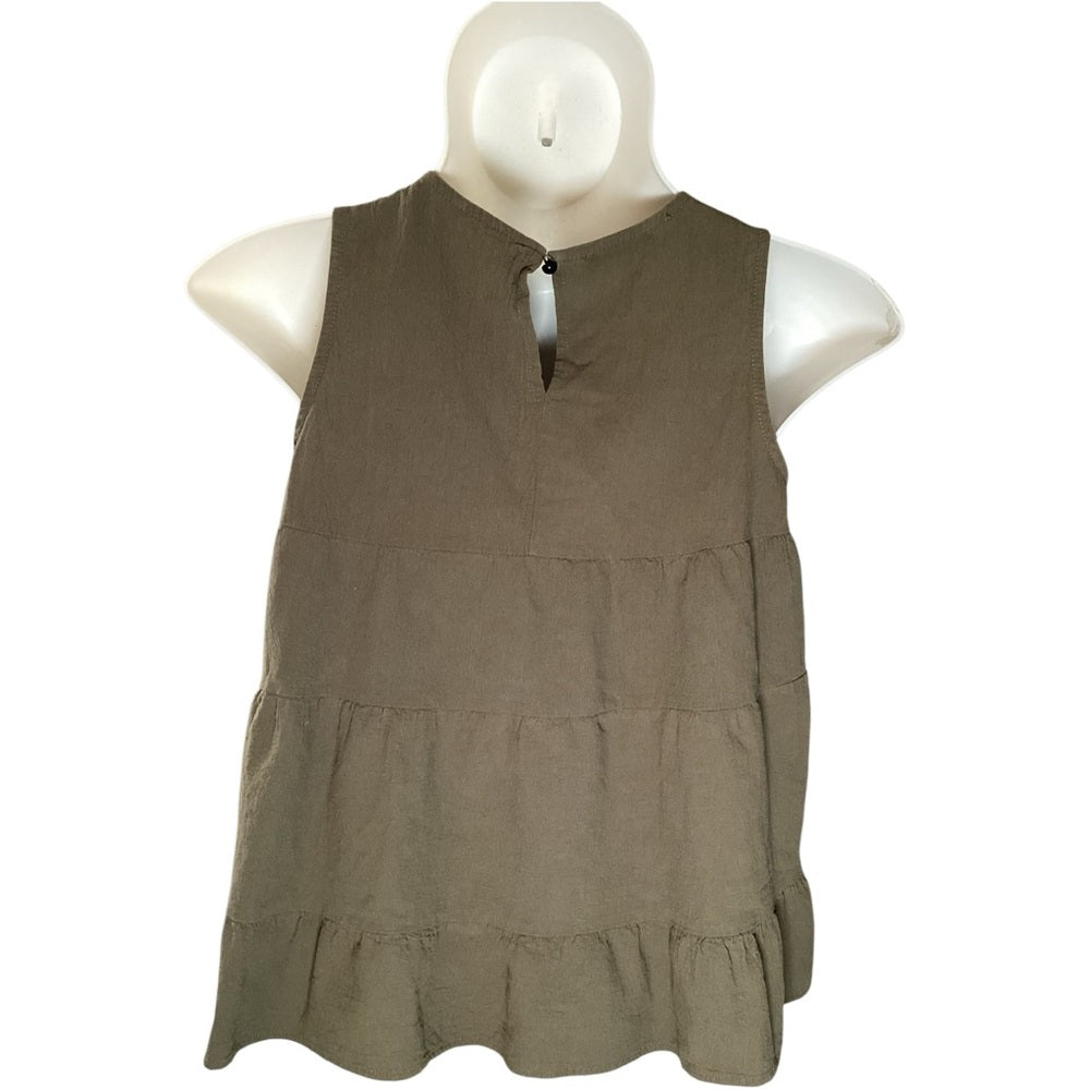 Olive Sleeveless Tiered Blouse, Stretch, Plus Size 2X