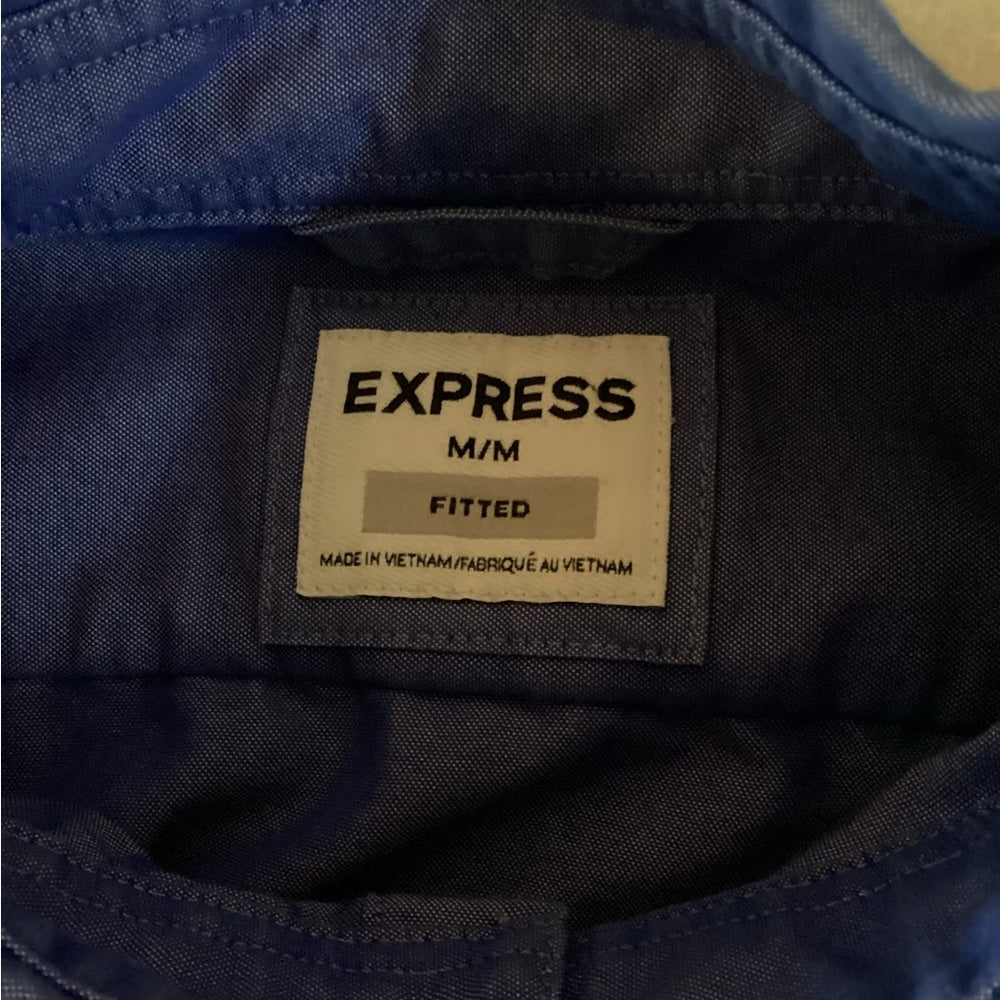 Express Vibrant Blue Casual Button-Down Shirt, Size Medium Fitted