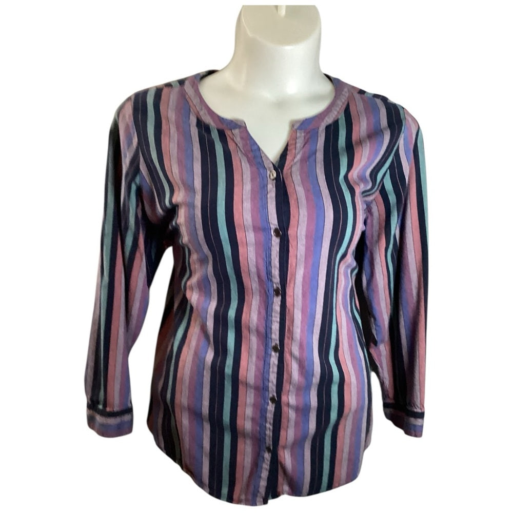 CJ Banks Purple and Blue Striped Button-Down Shirt, Plus Size 3X