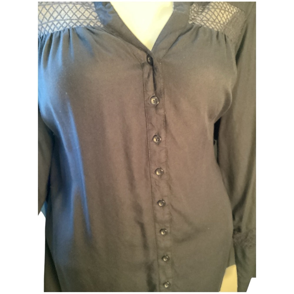 Lane Bryant Navy Blouse with Lace Accents