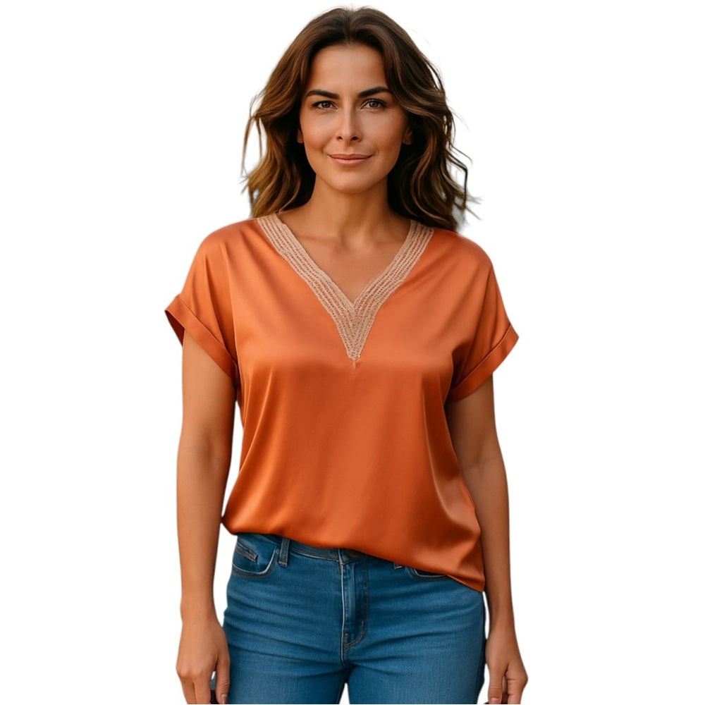 Gant Tangerine Satin V-Neck Blouse, Plus Size 2X