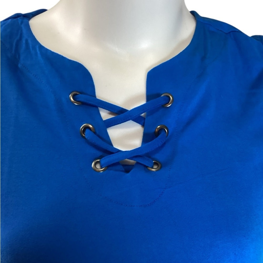 Plus Size Blue Fitted Tie Front Short Sleeve Tee, Size 4X