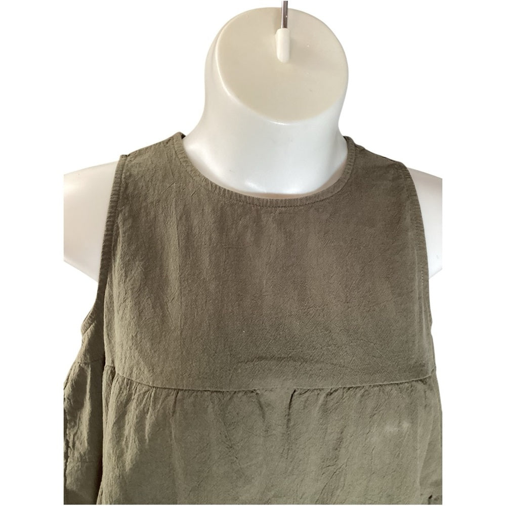 Olive Sleeveless Tiered Blouse, Stretch, Plus Size 2X