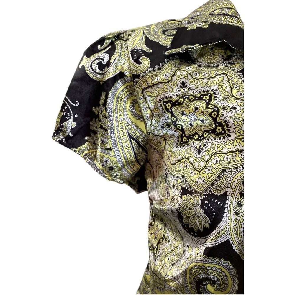 Cato Black and Yellow Paisley Button-Up Blouse, Plus Size 18/20, 2X