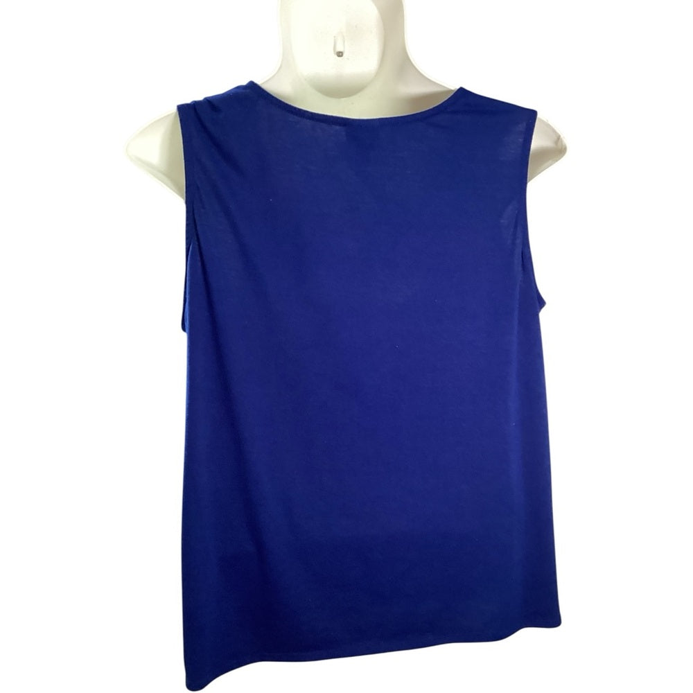 Jaclyn Smith Navy and White Patterned Ruffle Tank Top Size 2X