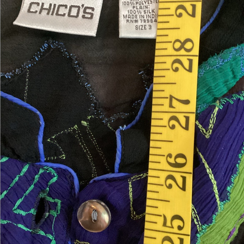 Chico's Artistic Green and Blue Button Down Shirt, Plus Size 16 (3)