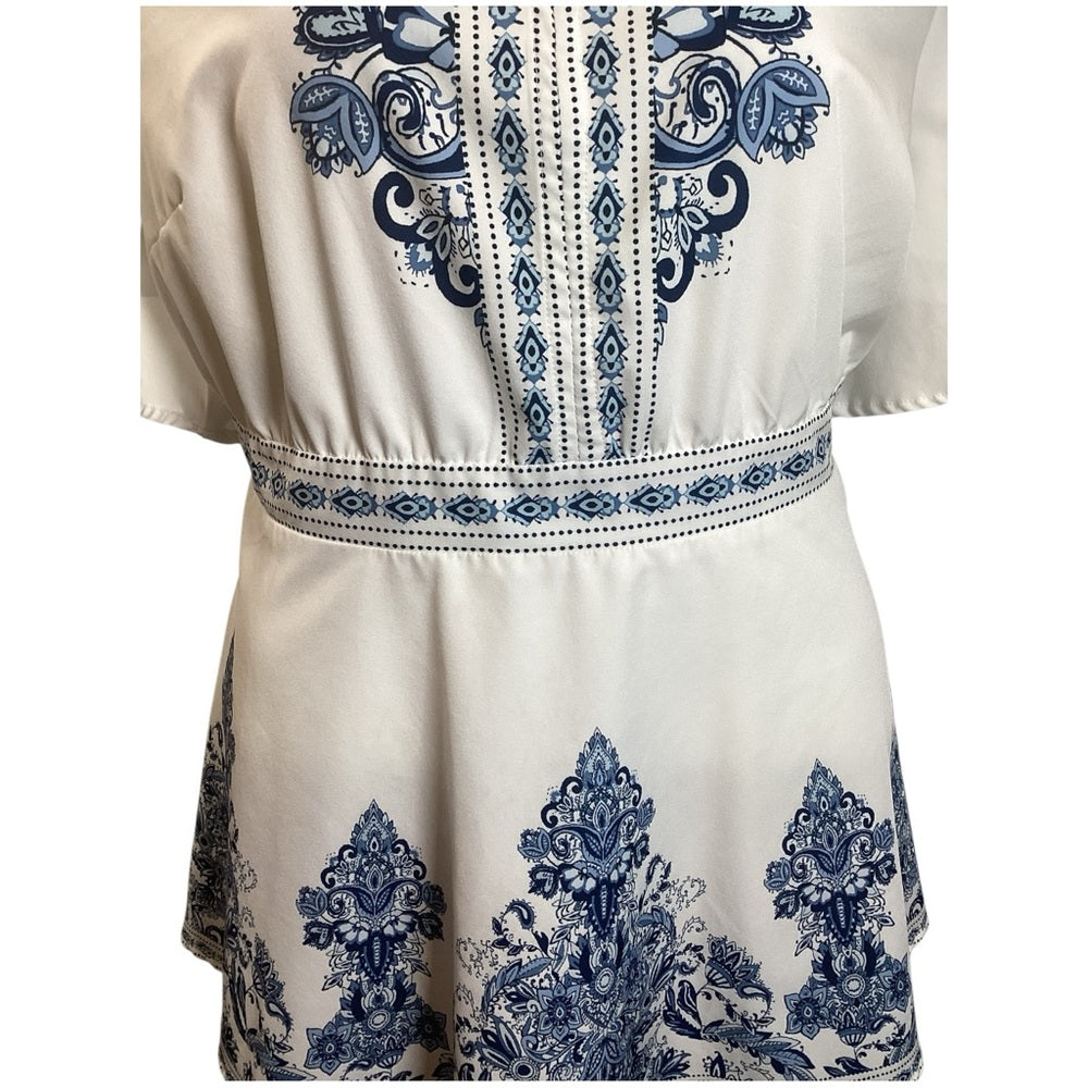 BloomChic Blue and White Patterned Blouse, Plus Size 22/24 (3X)
