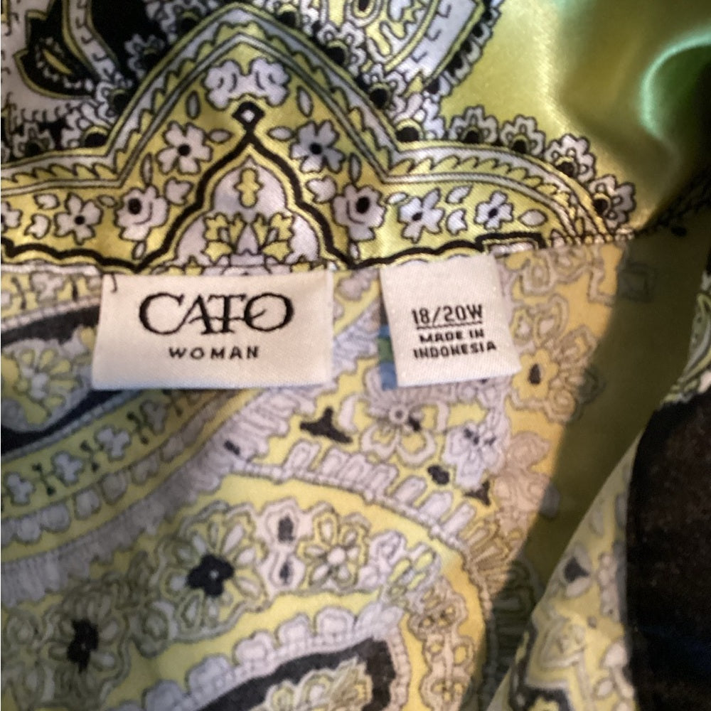 Cato Black and Yellow Paisley Button-Up Blouse, Plus Size 18/20, 2X