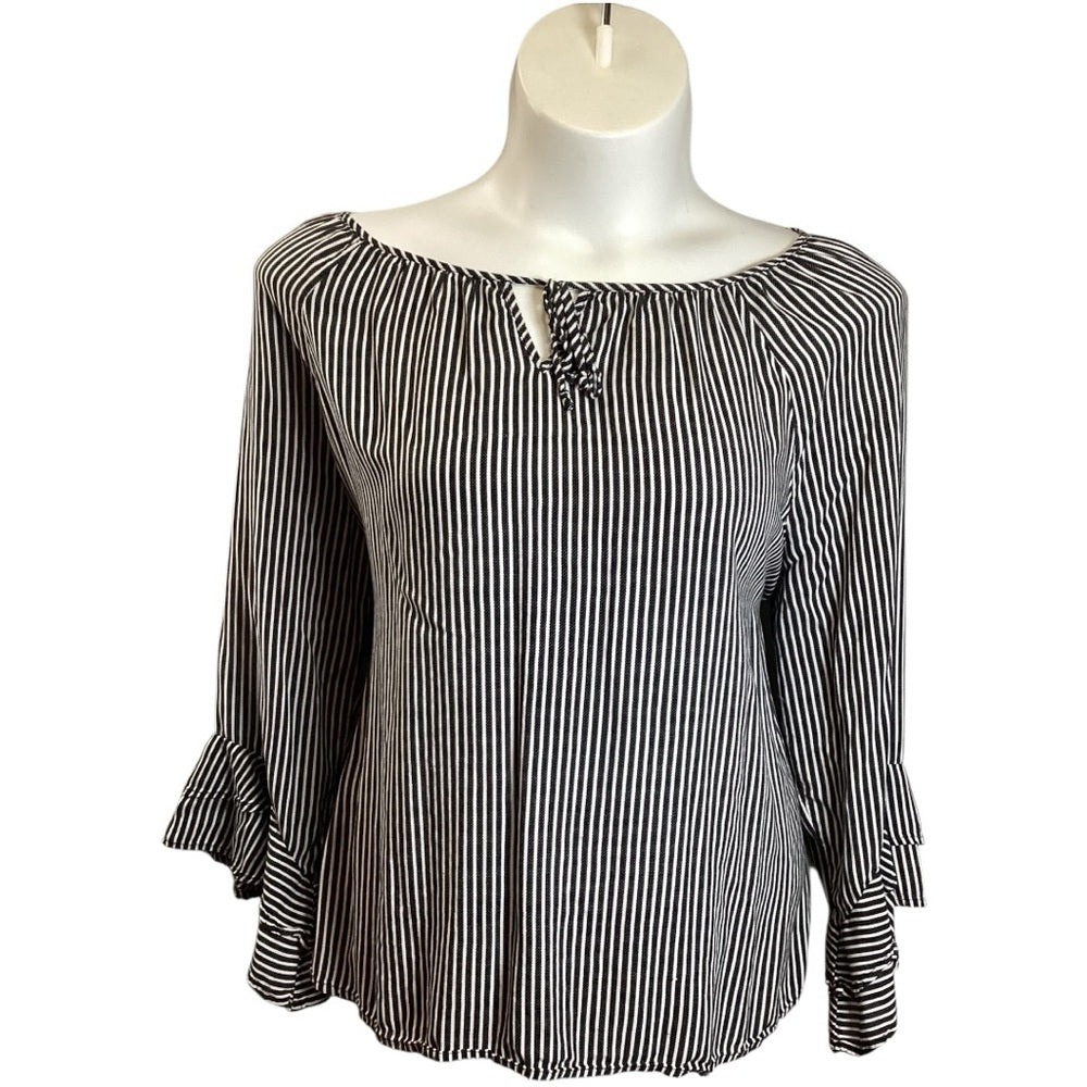 Fred David Black and White Striped Blouse, Plus Size 2X