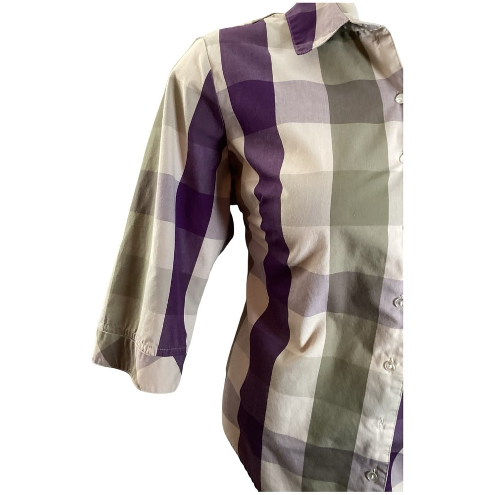 Kim Rogers Checkered Blouse in Purple and Tan, Plus Size 18 (2X)