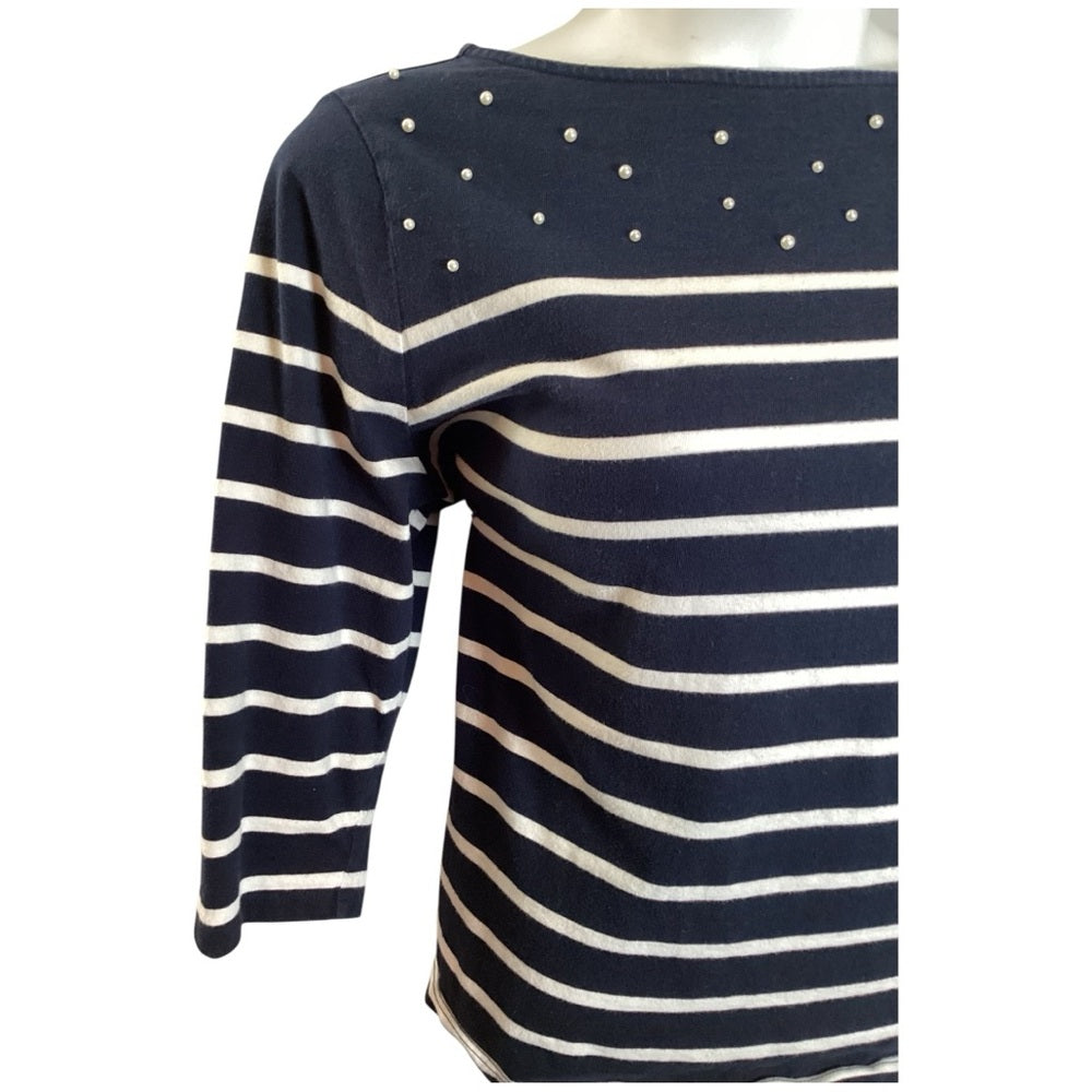 Talbots Navy Blouse with White Stripes and Dots, Plus Size 2X