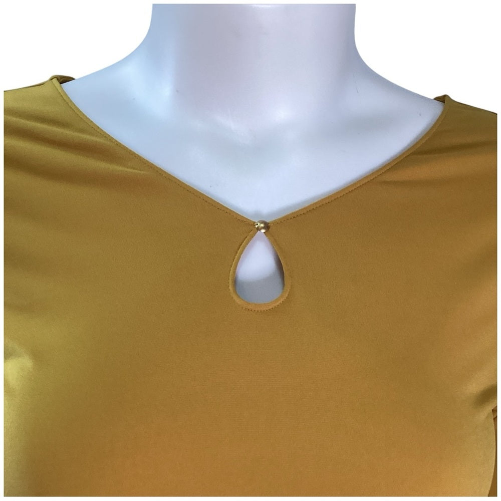 Susan Graver Mustard Keyhole Blouse Plus Size 3X