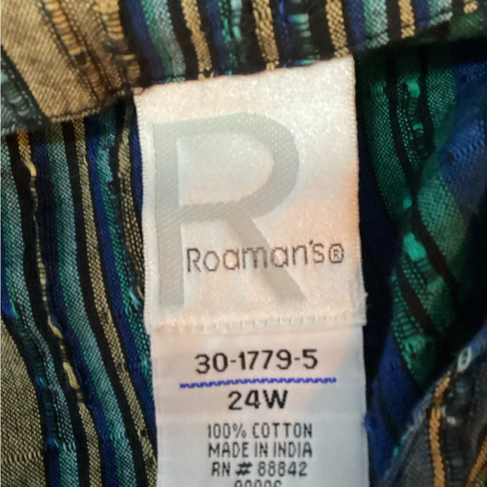 Roaman's Blue and Green Striped Button Down Shirt Size 3X.