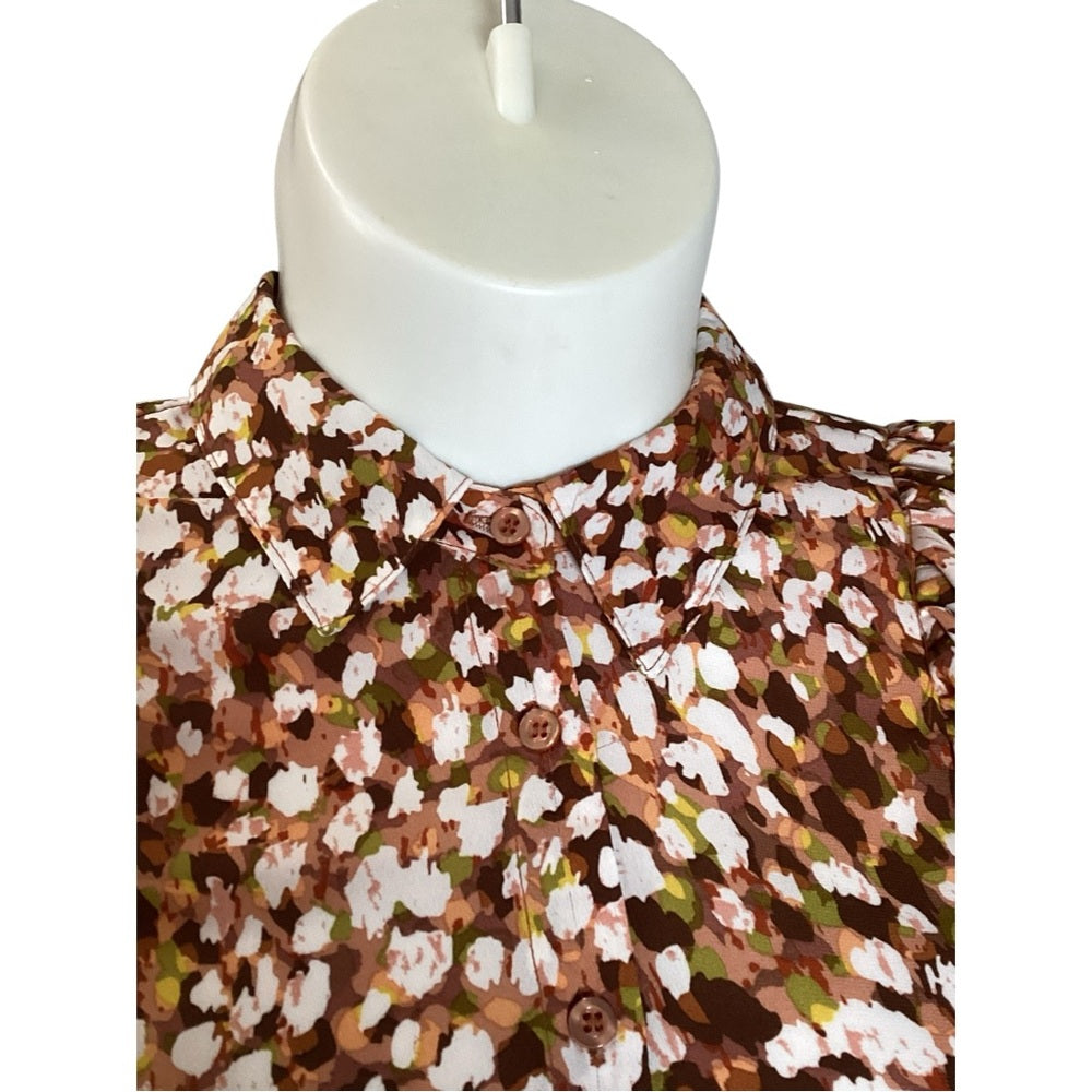 Ashley Stewart Floral Ruffle Blouse - Brown, Plus Size 16