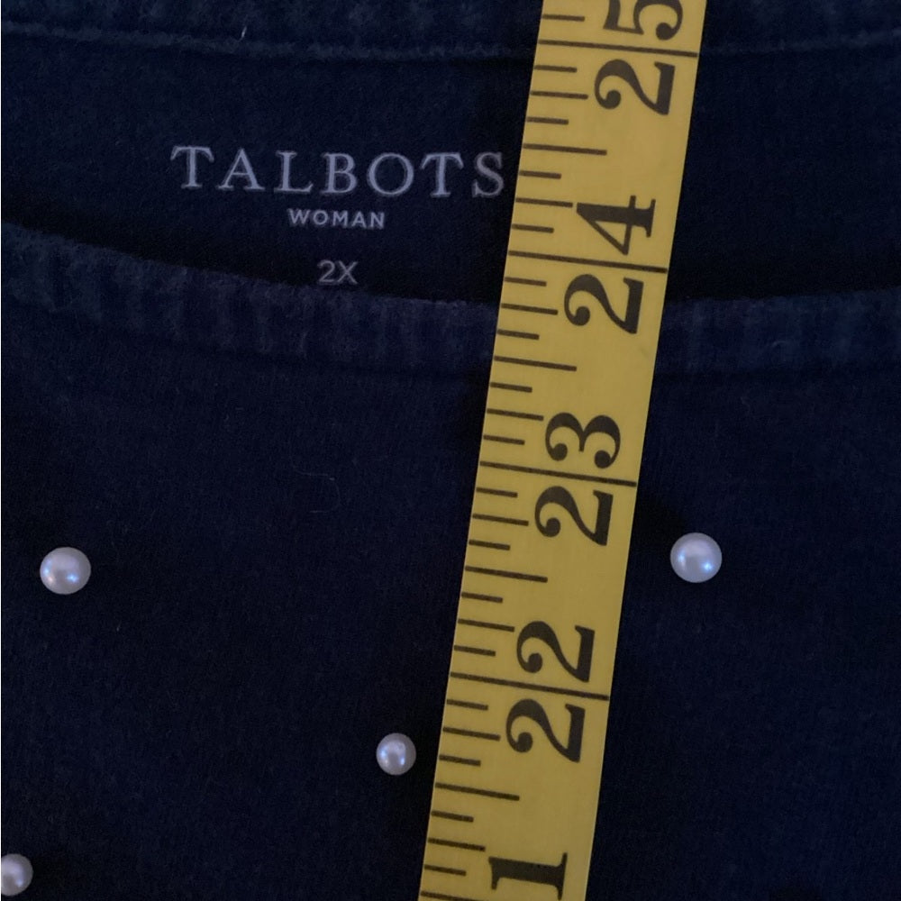 Talbots Navy Blouse with White Stripes and Dots, Plus Size 2X