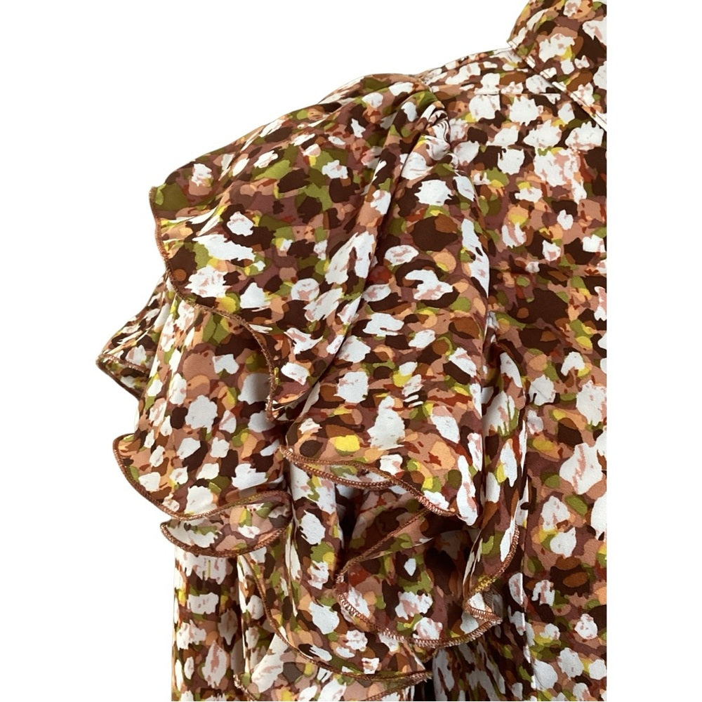 Ashley Stewart Floral Ruffle Blouse - Brown, Plus Size 16