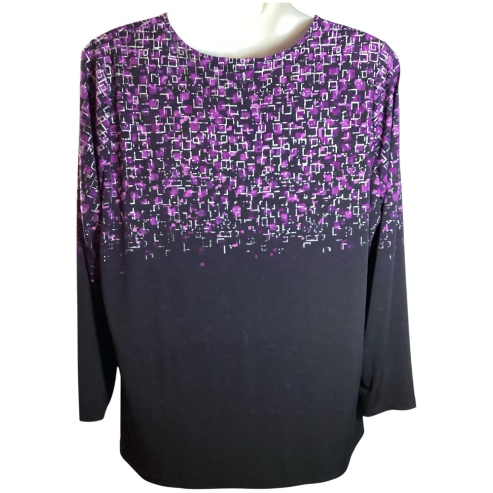 Susan Graver Purple and Black Blouse, Stretch, Plus Size 3X