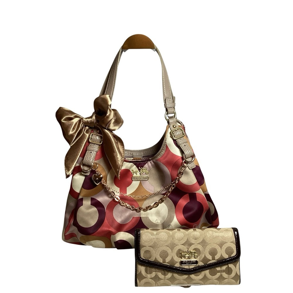Coach Coral and Gold Shoulder Bag Set