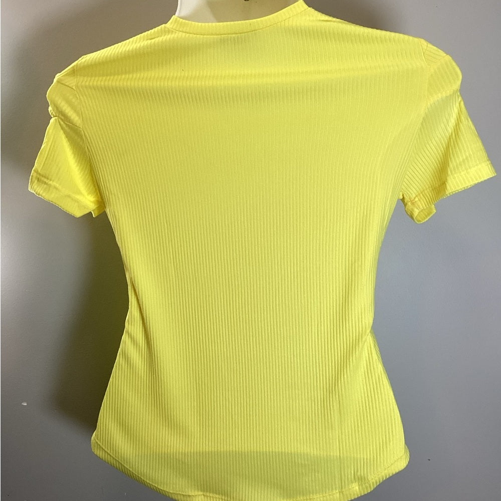 Plus Size, Vibrant Yellow Ruched Short Sleeve Tee with Cut-Outs, Size 2X