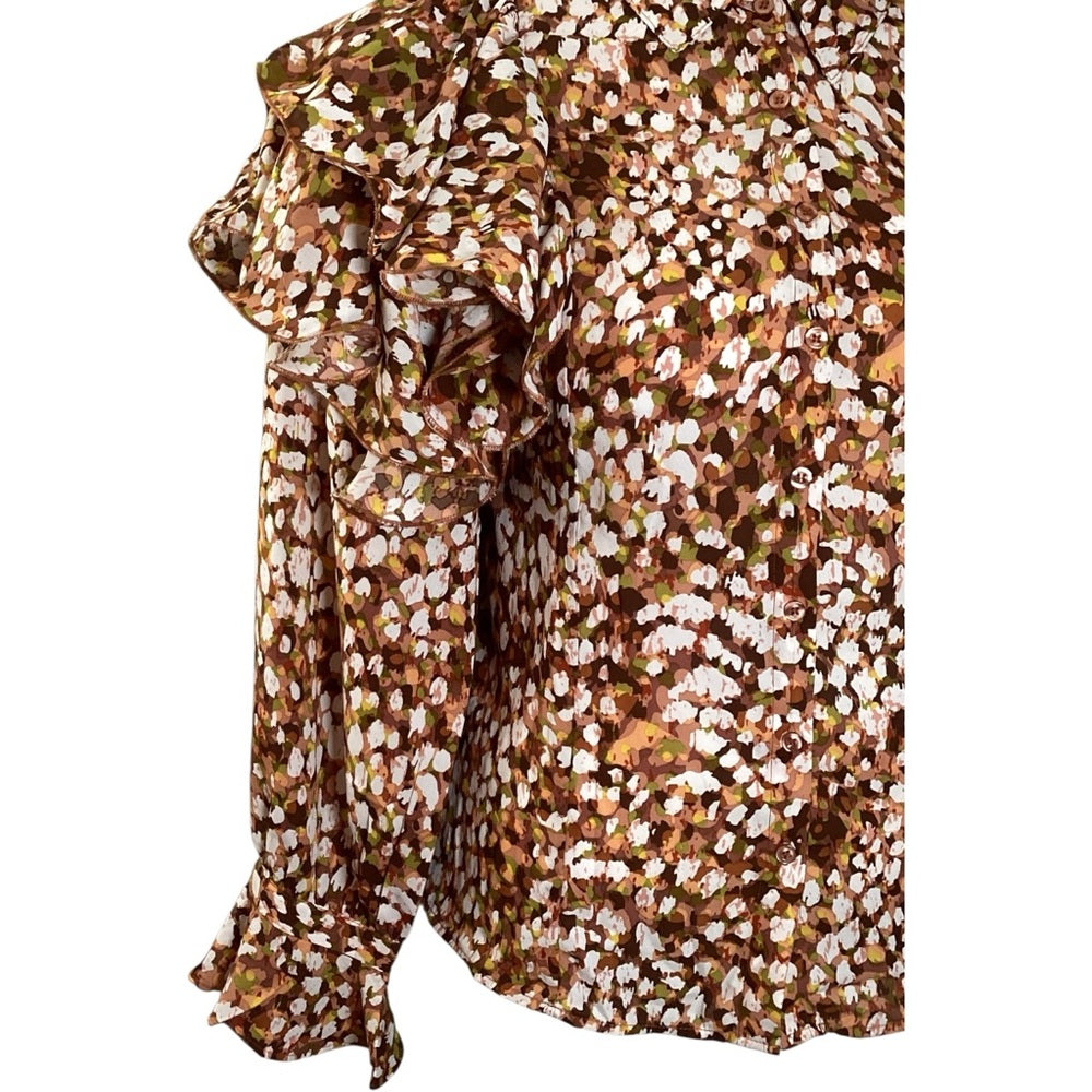 Ashley Stewart Floral Ruffle Blouse - Brown, Plus Size 16