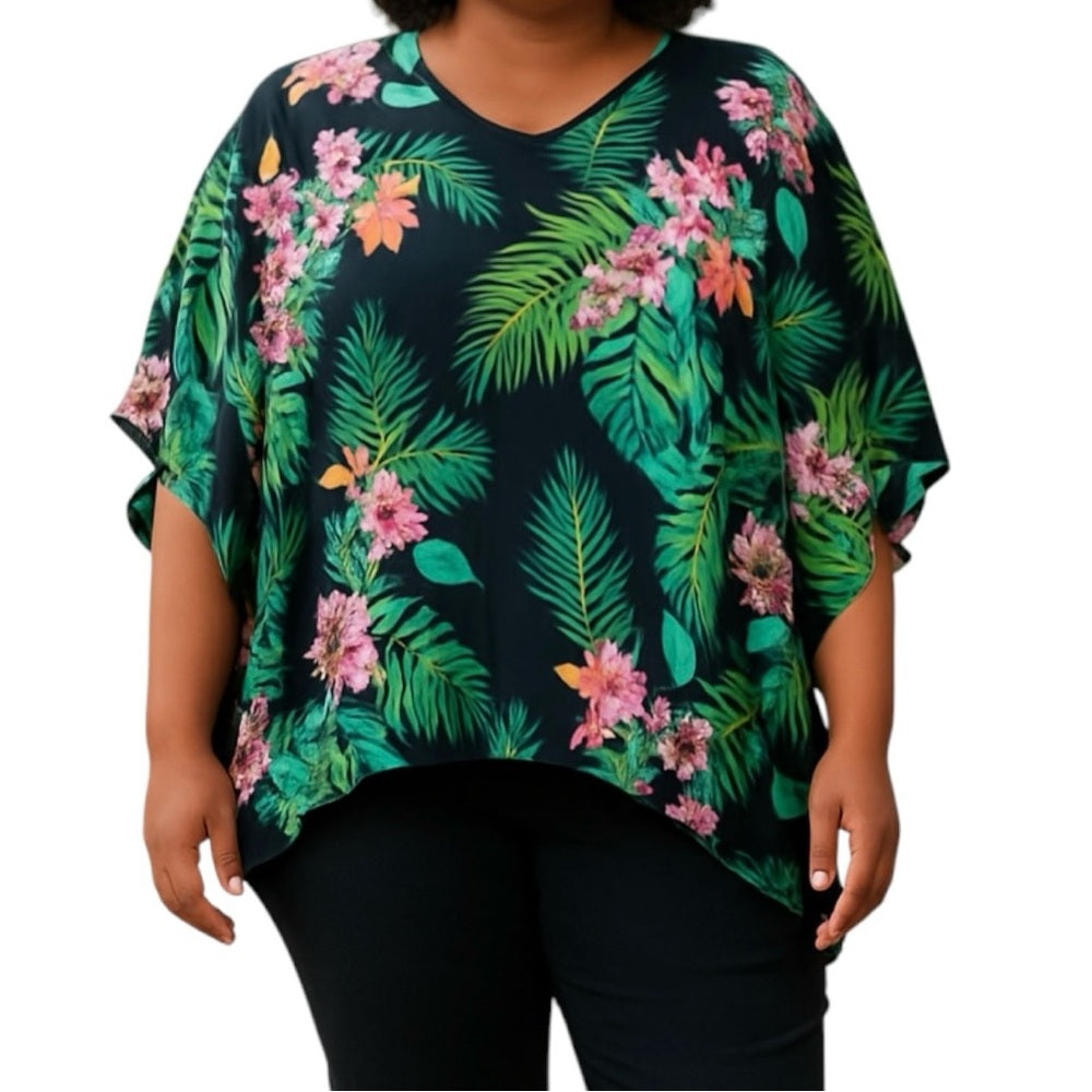 Belle by Kim Gravel Floral V-Neck Blouse Size 3X