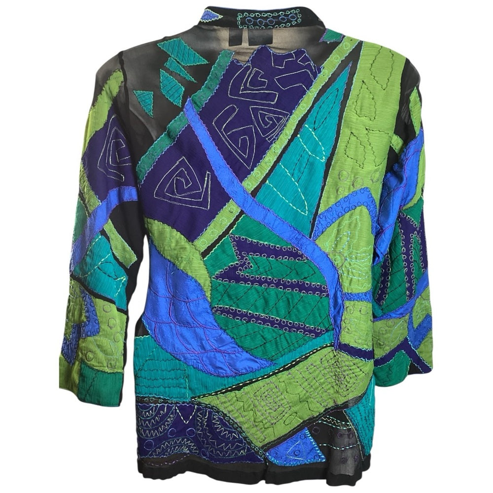 Chico's Artistic Green and Blue Button Down Shirt, Plus Size 16 (3)